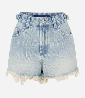 Short Cintura Alta em Jeans Dirty Washed com Barra Desfeita
