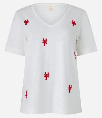 Blusa em Flamê com Gola V e Lagostas Bordadas