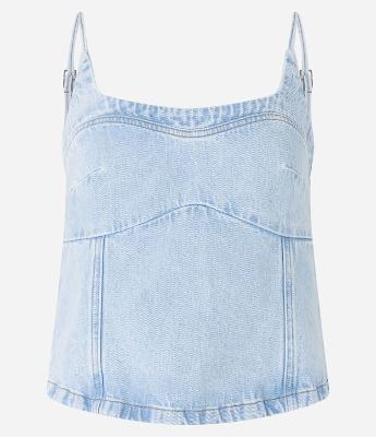 Blusa de Alça em Jeans com Recortes
