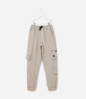 Calça Infantil com Bolsos Cargo e Velcro - Tam 5 a 14 Anos
