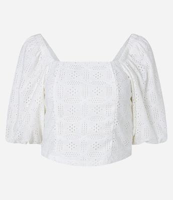 Blusa em Laise Manga Bufante com Babado na Barra