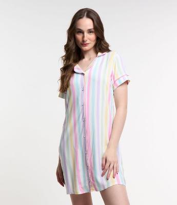 Camisola em Viscose com Gola Lapela e Estampa Listrada