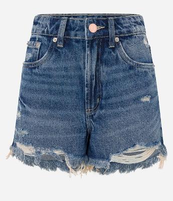 Short Cintura Alta em Jeans Dirty com Barra Desfiada