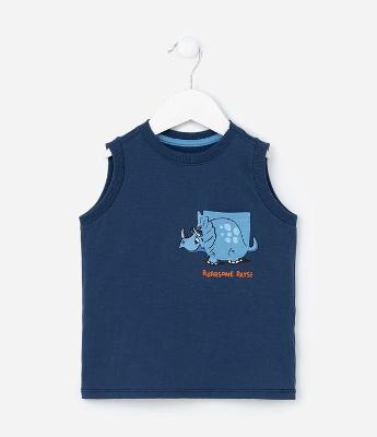 Regata infantil com Bolsinho com Estampa de Dino -Tam 1 a 4 Anos