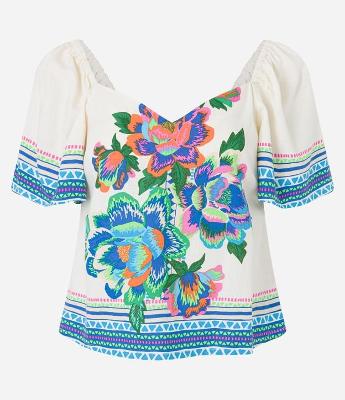 Blusa em Viscose e Linho com Estampa Floral
