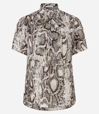 Blusa em Chiffon com Gola Laço e Estampa de Cobra