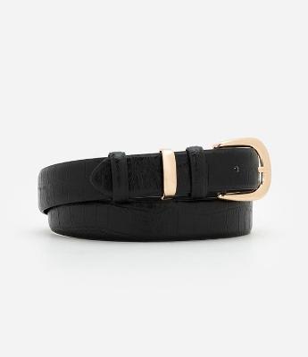 Cinto Médio com Textura Croco e Fivela e Passante Metálicos