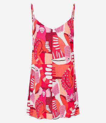 Vestido Curto em Viscose e Linho com Estampa de Bichinhos