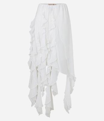 Saia Midi em Chiffon com Pontas Onduladas