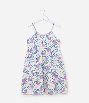 Vestido Infantil em Algodão com Estampa Floral - Tam 5 a 14 Anos