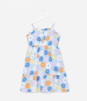 Vestido Infantil com Botões e Estampa Floral - Tam 5 a 14 Anos