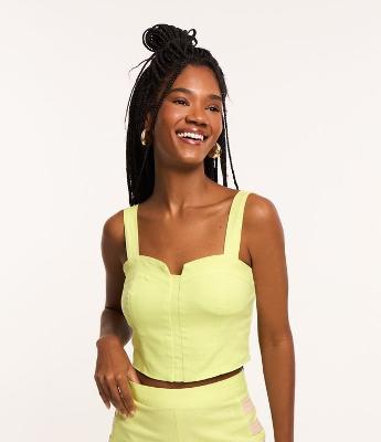 Blusa Cropped em Viscose e Linho com Amarração nas Costas