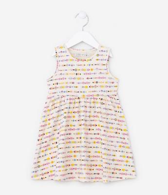 Vestido Infantil Com Estampa de Miçangas - Tam 1 a 5 Anos