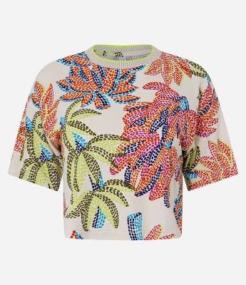 Blusa T-shirt em Crepe com Estampa de Bananas