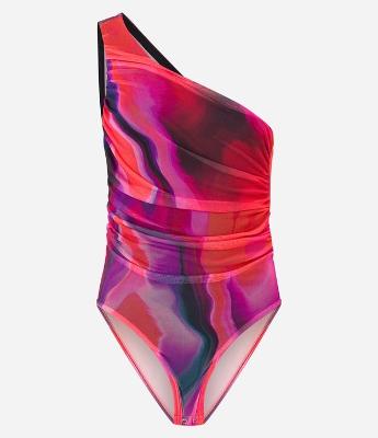Body em Tule Estampa Abstrata com Um Ombro Só