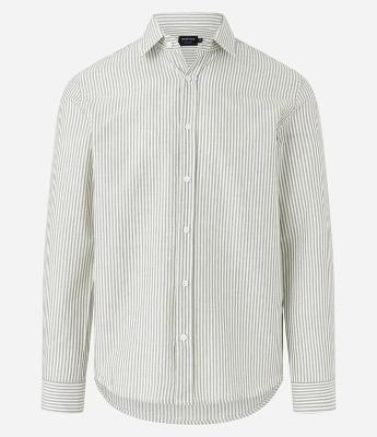 Camisa Regular em Oxford com Listras Fio Tinto