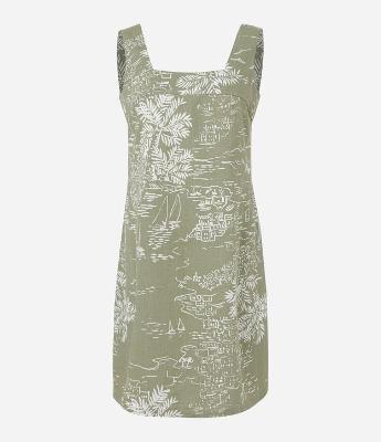 Vestido Midi Sem Manga em Viscolinho com Estampa de Paisagem