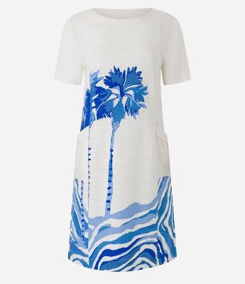 Vestido T-shirt em Viscolinho com Estampa de Natureza