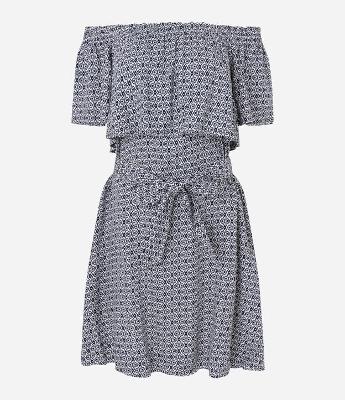 Vestido Curto Ombro a Ombro em Viscolinho com Faixa