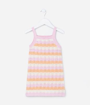 Vestido Infantil com Efeito Crochê - Tam 1 a 5 Anos