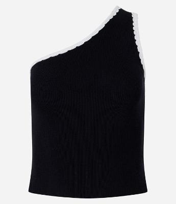 Blusa em Tricô com Um Ombro Só e Viés Contrastante
