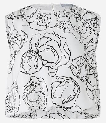 Blusa Curta Sem Manga em Crepe com Flores Estampadas
