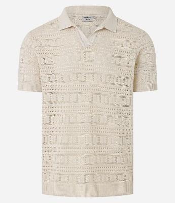 Camisa Polo com Textura Patchwork e Gola em V
