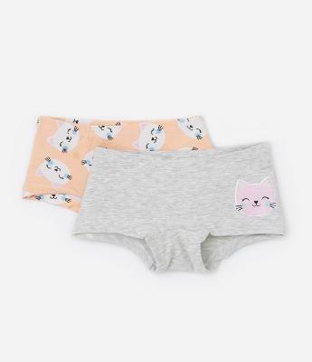 Kit 02 Calcinhas Boxer Infantil com Estampa Gatinhos - Tam 4 a 12 Anos