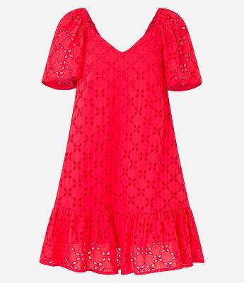 Vestido Curto em Laise com Bordado Floral e Elástico no Ombro