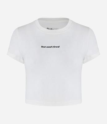 Blusa Baby Tee em Algodão com Lettering Hot and Tired