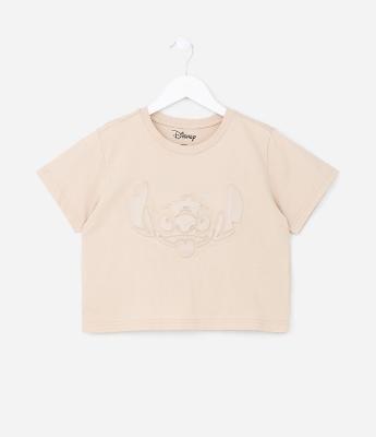 Camiseta Curta Infantil com Estampa em Relevo Stitch - Tam 5 a 14 Anos