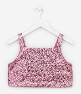 Regata Cropped Infantil em Paetê - Tam 5 a 14 Anos