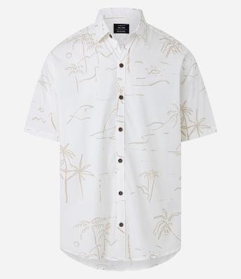 Camisa Relaxed em Tricoline com Estampa Minimalista de Ilha