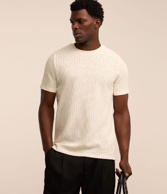 Camiseta Regular com Textura e Renda