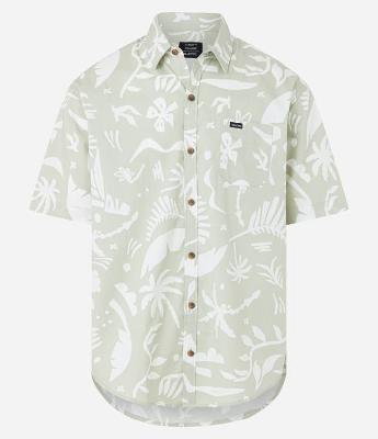 Camisa Relaxed em Tricoline com Estampa de Folhagem Abstrata