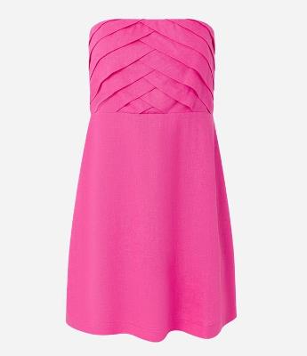 Vestido Curto em Viscose e Linho com Pregas no Busto