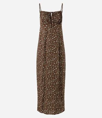 Vestido New Midi em Viscose Floral Liberty com Franzido no Decote