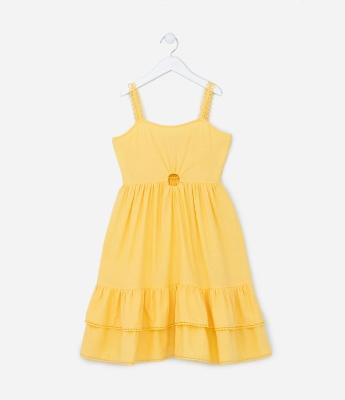Vestido Infantil com Babados e Recorte Vazado - Tam 5 a 14 Anos