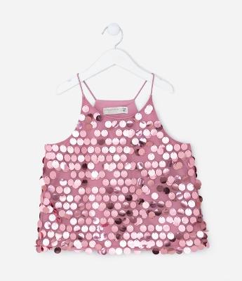 Blusa Cropped Infantil em Paetês - Tam 5 a 14 Anos