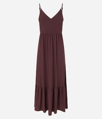 Vestido Long midi em Algodão com Costas Abertas e Babado na Barra