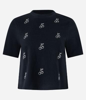 Camiseta em Algodão com Cerejas de Brilhos