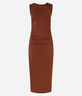 Vestido Reto Midi Sem Manga em Algodão com Torcido