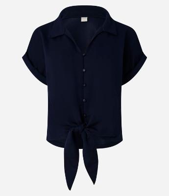 Camisa em Viscose com Amarração Laço na Barra