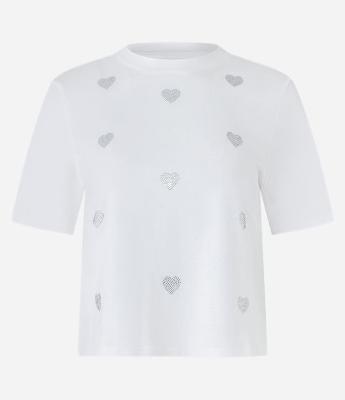 Camiseta em Algodão com Corações de Brilhos