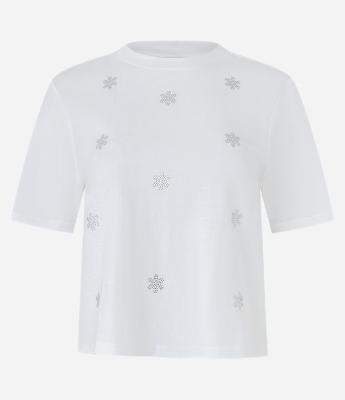Blusa em Algodão com Flor em Brilhos Aplicados