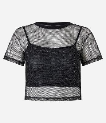 Blusa Cropped em Fio Metalizado com Top Interno