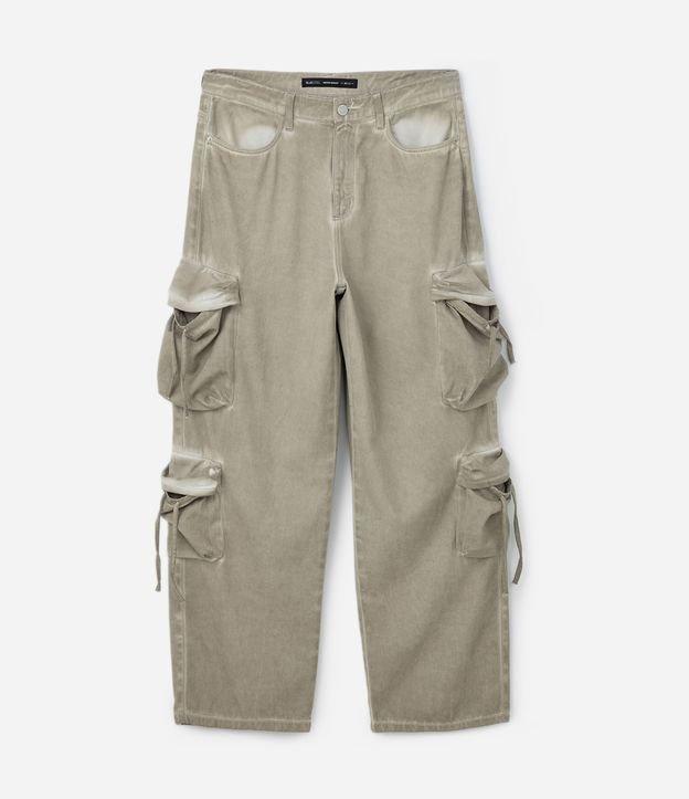 Calça Super Baggy em Sarja Estonada com Lavagem - 1