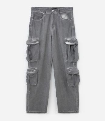 Calça Super Baggy em Sarja Estonada com Lavagem