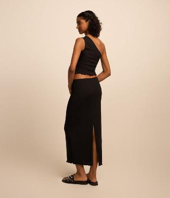 Saia Midi Texturizada com Fenda
