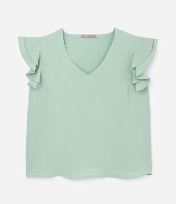 Blusa em Crepe com Babado Duplo no Ombro Curve & Plus Size